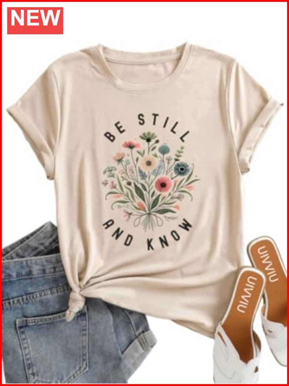 Women's Christian 'Be Still and Know' Floral Tee Short Sleeve Crew Neck